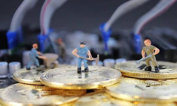Miners working in a large mining farm