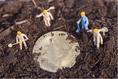 A picture of a large-scale Bitcoin mining farm with rows of miners